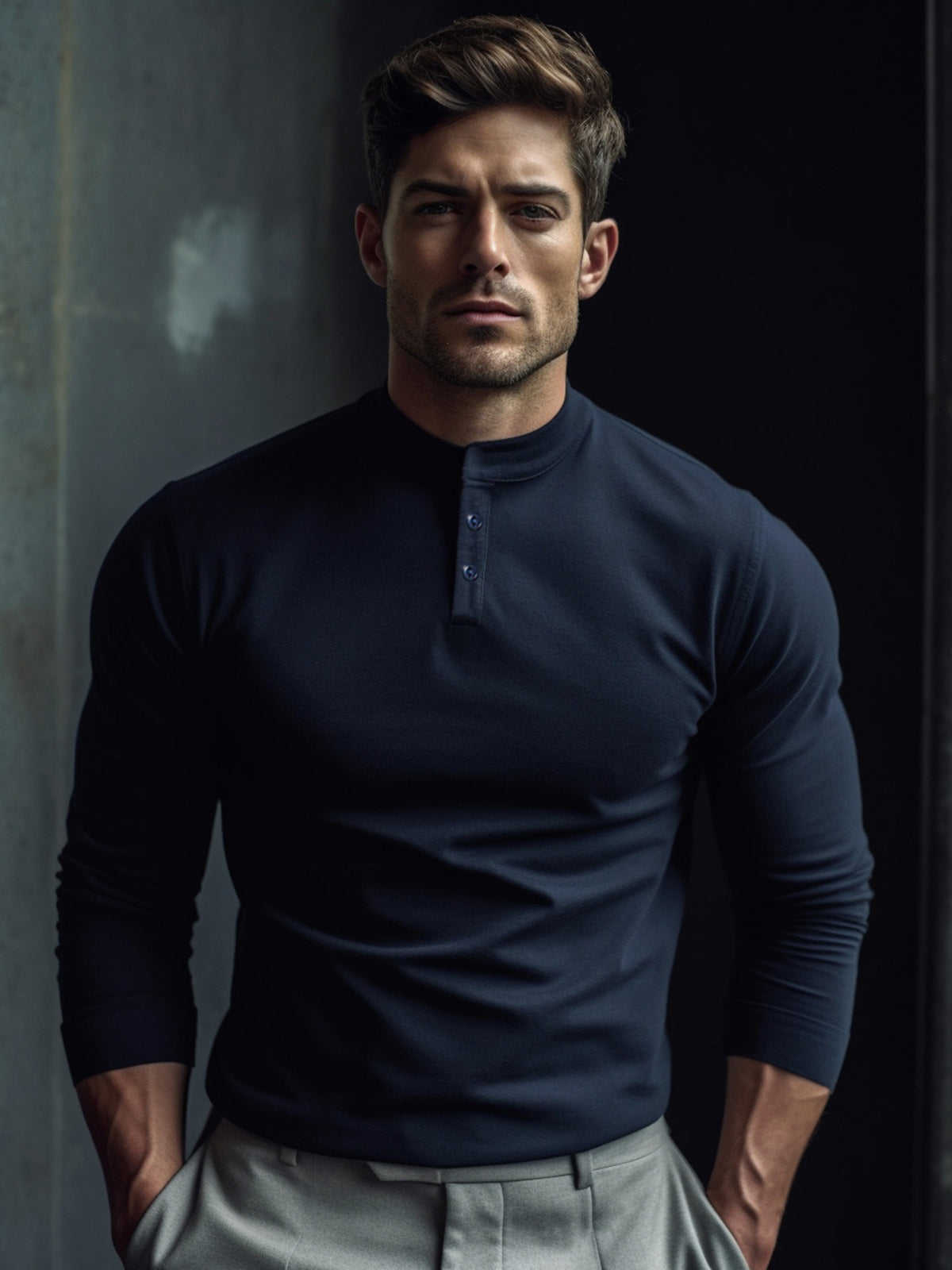 Classic Cotton long Sleeve Henley Shirt - Ahaselected