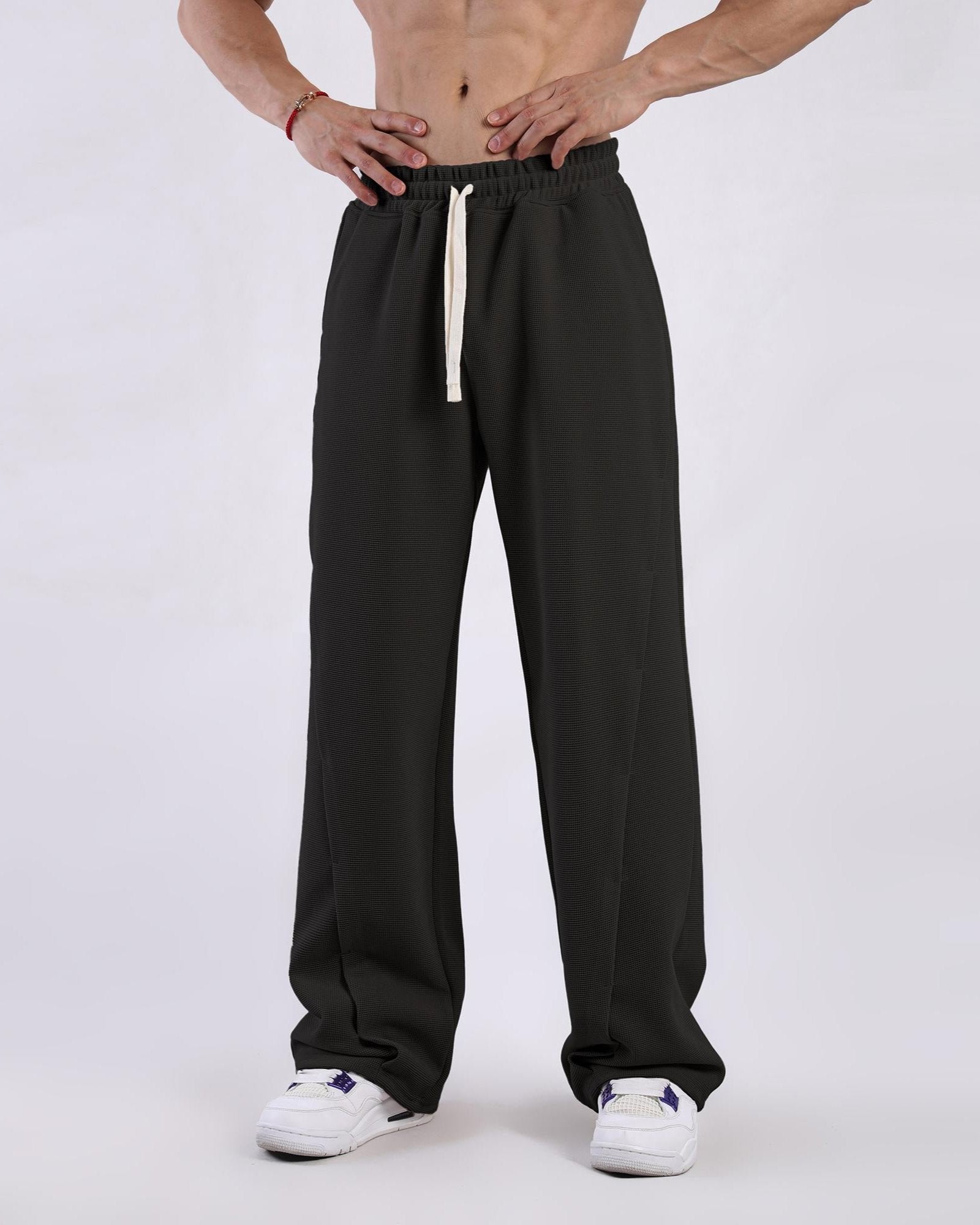 Waffle Textured Relaxed Fit Sweatpants - Ahaselected