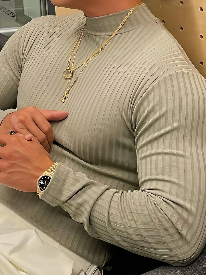 M's Stretch Rib Jersey Mockneck Long Sleeves T-shirt