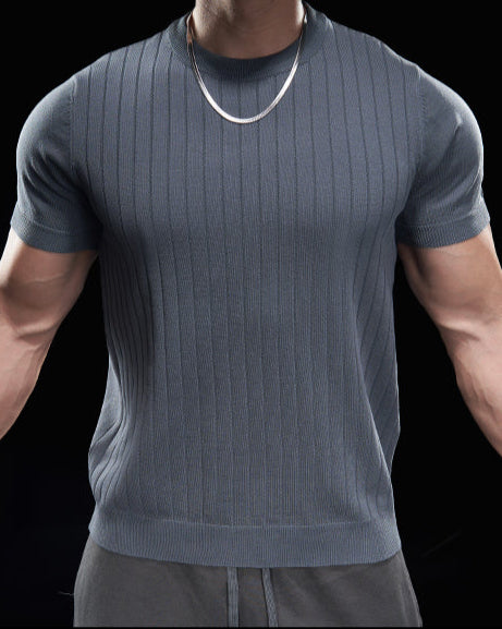 Ribbed Crew Neck Knit T Shirt New - Ahaselected