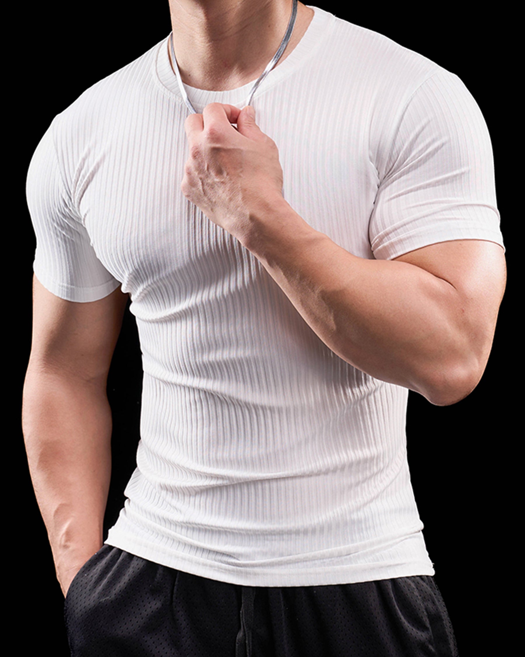 High Stretch Ribbed Stripe Crew Neck Tee New - Ahaselected