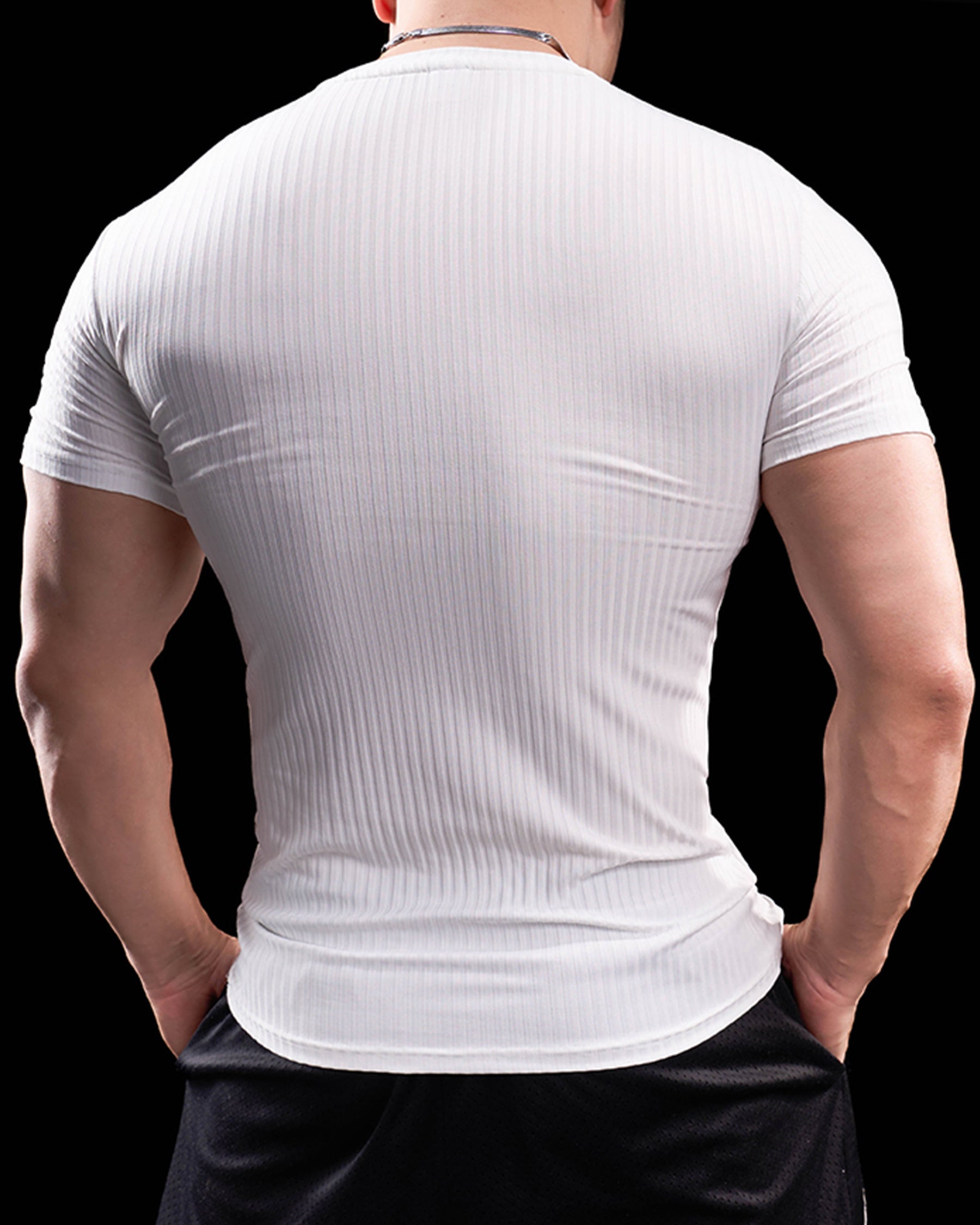 High Stretch Ribbed Stripe Crew Neck Tee New - Ahaselected