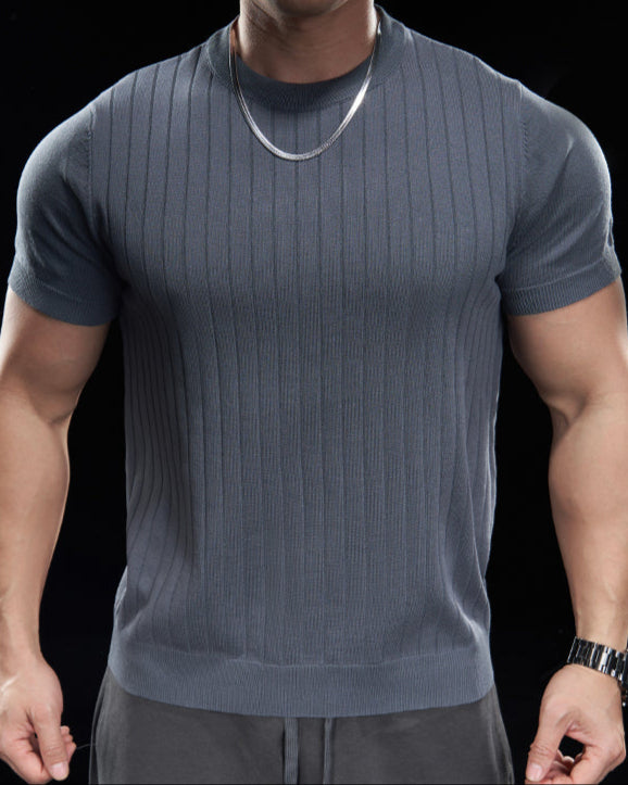 Ribbed Crew Neck Knit T Shirt New - Ahaselected