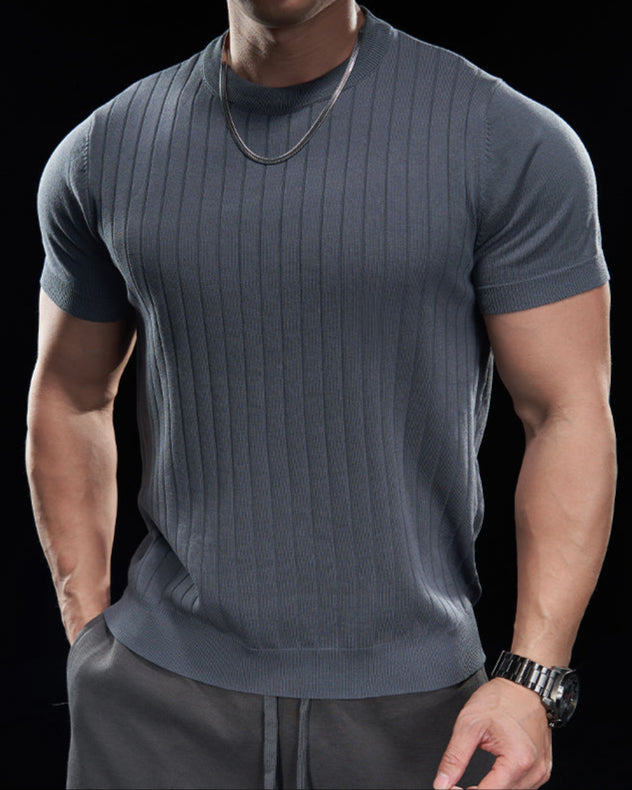 Ribbed Crew Neck Knit T Shirt New - Ahaselected