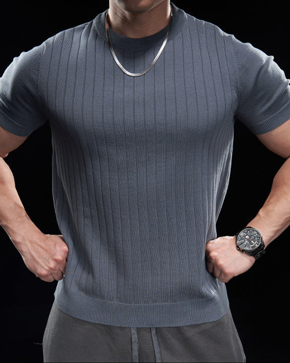 Ribbed Crew Neck Knit T Shirt New - Ahaselected