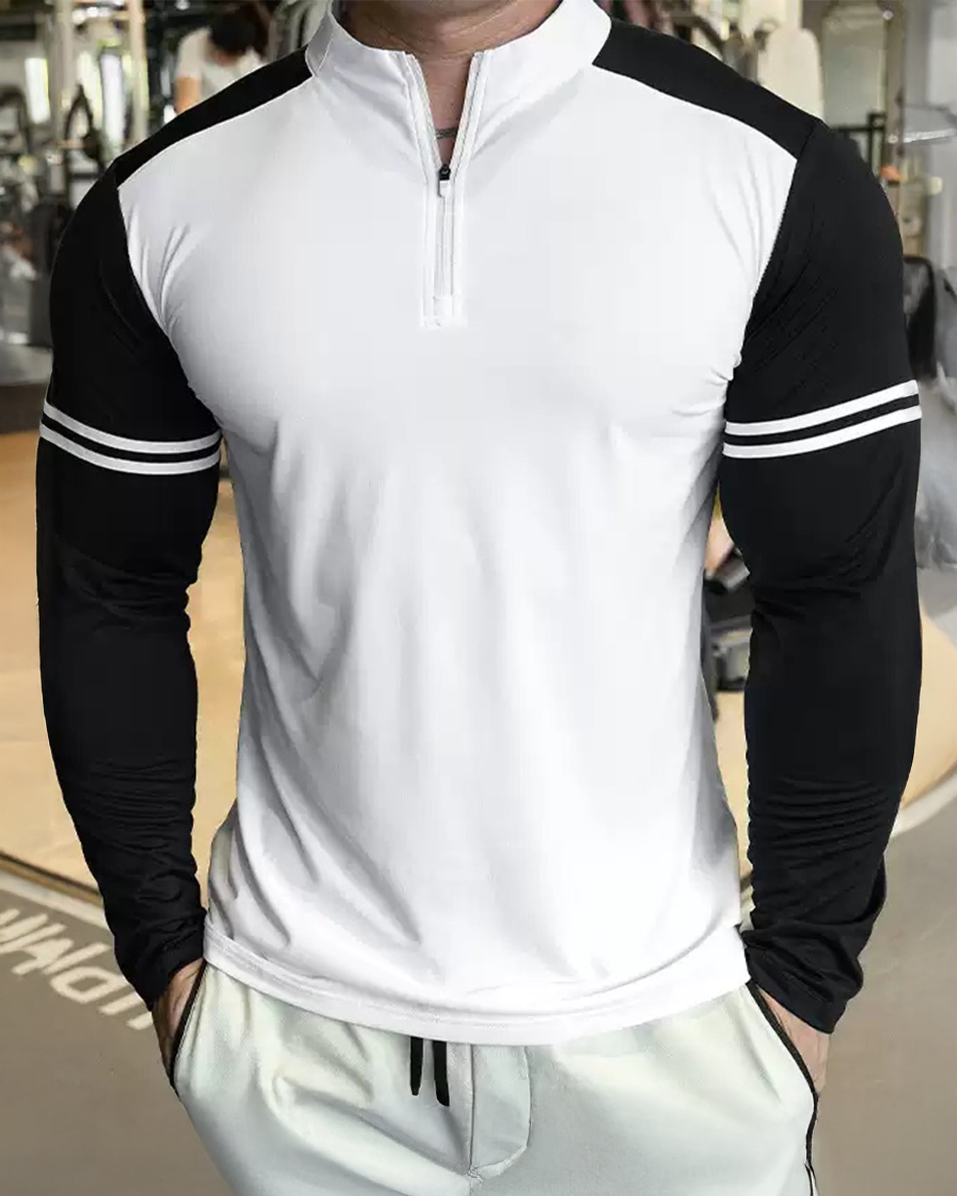 Staycool Two-Tone Stripe Quarter Zip Long Sleeve Shirt - Ahaselected
