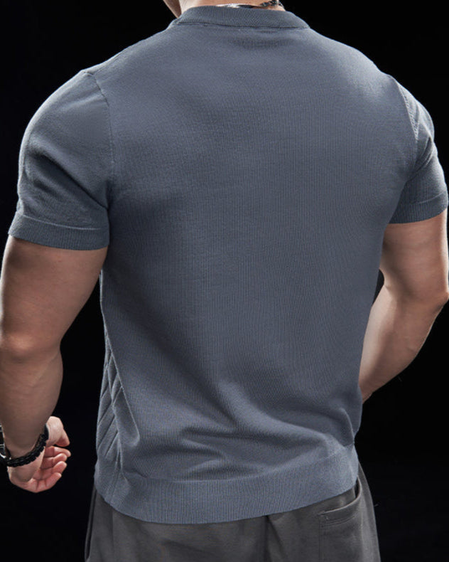 Ribbed Crew Neck Knit T Shirt New - Ahaselected