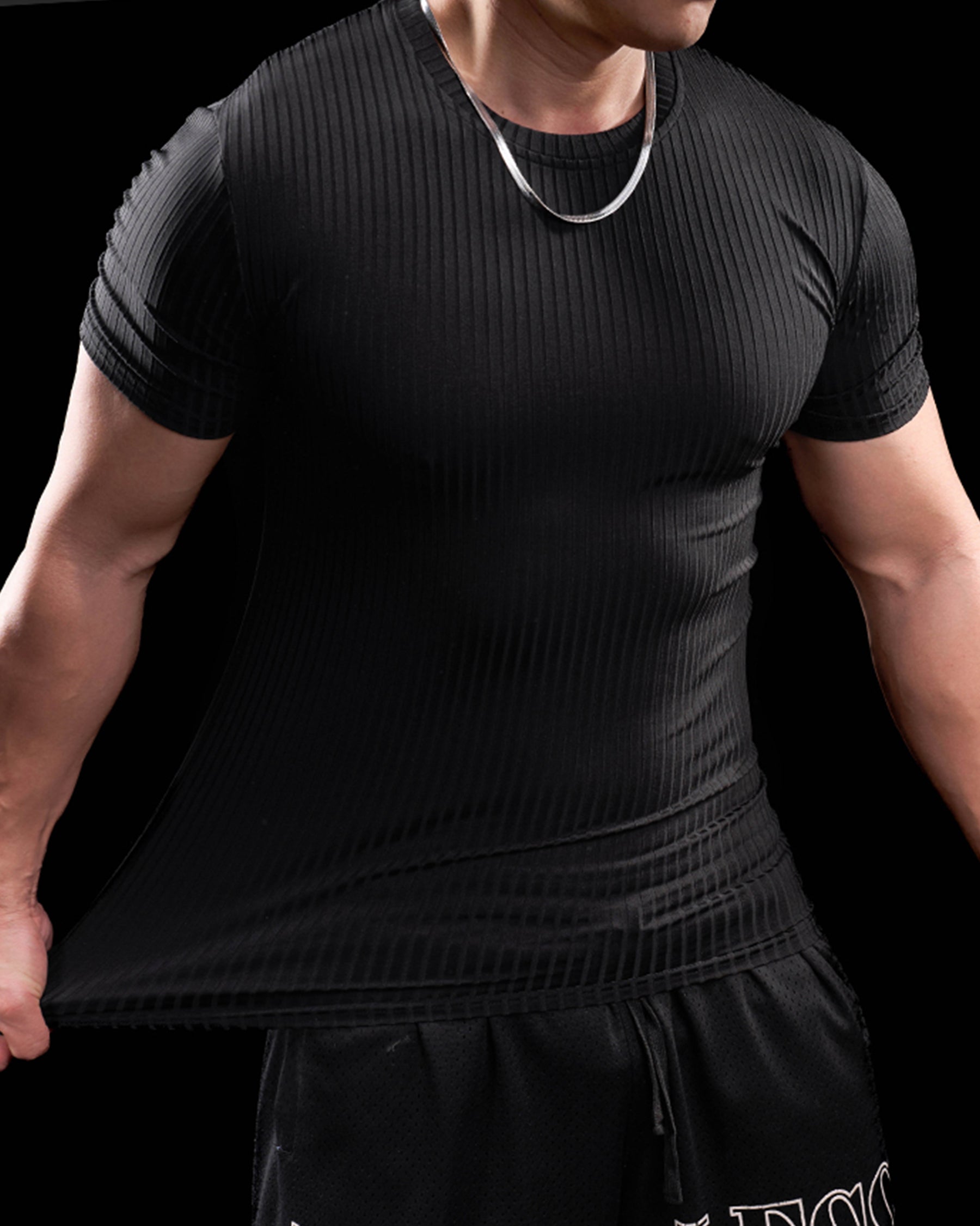 High Stretch Ribbed Stripe Crew Neck Tee New - Ahaselected