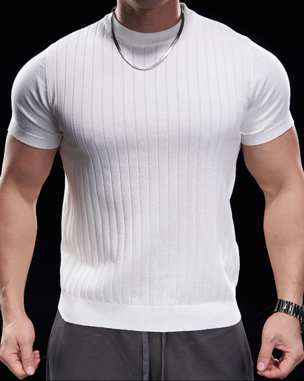 Ribbed Crew Neck Knit T Shirt New - Ahaselected