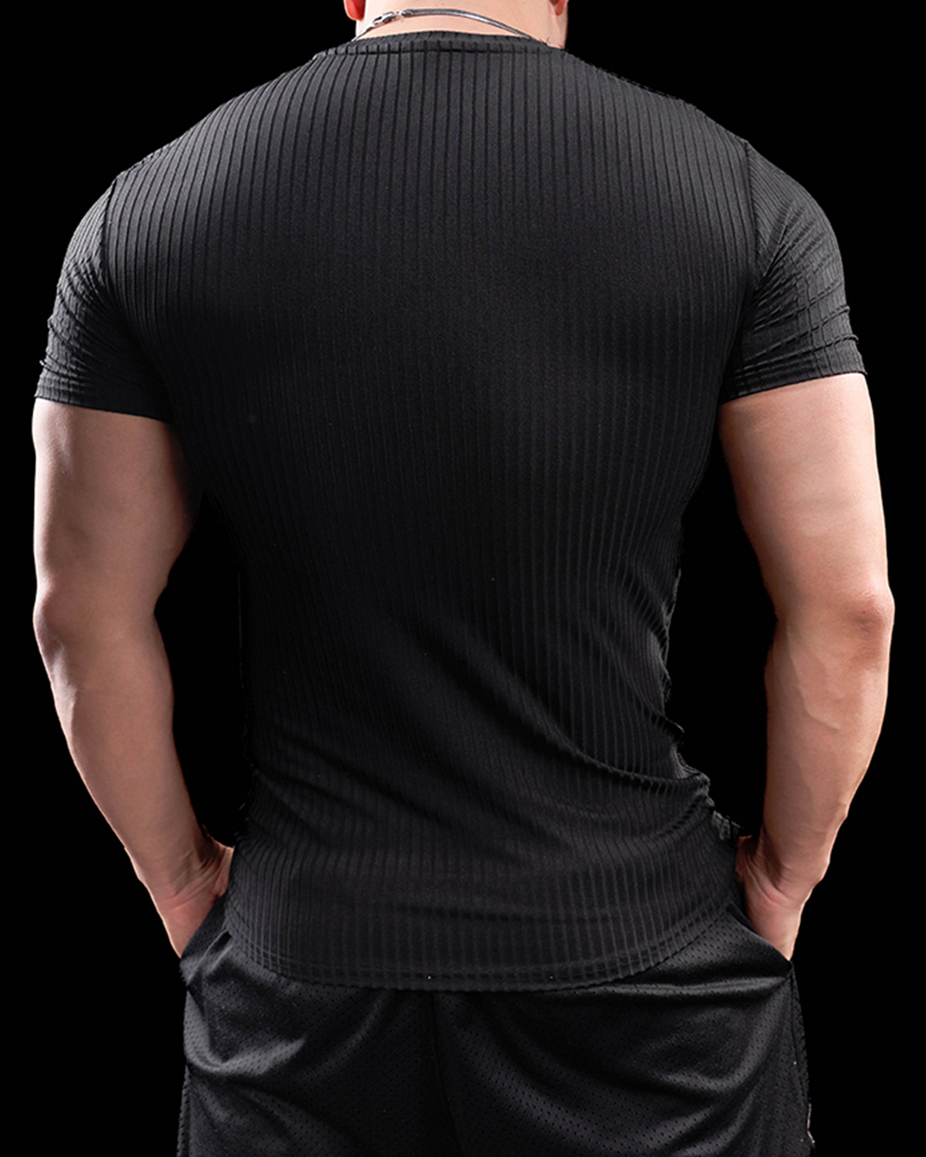 High Stretch Ribbed Stripe Crew Neck Tee - Ahaselected