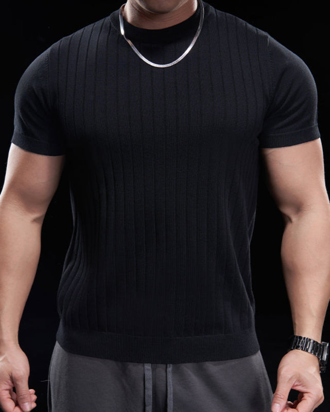 Ribbed Crew Neck Knit T Shirt New - Ahaselected