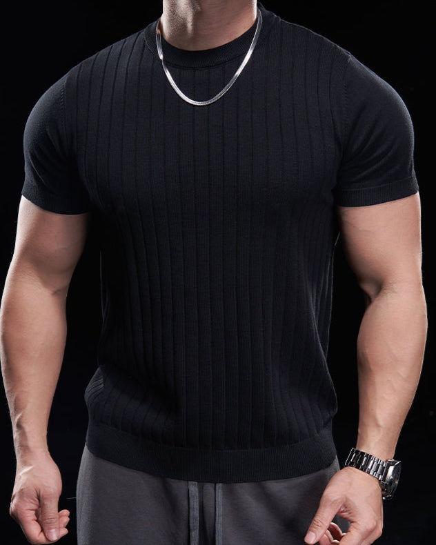 Ribbed Crew Neck Knit T Shirt New - Ahaselected