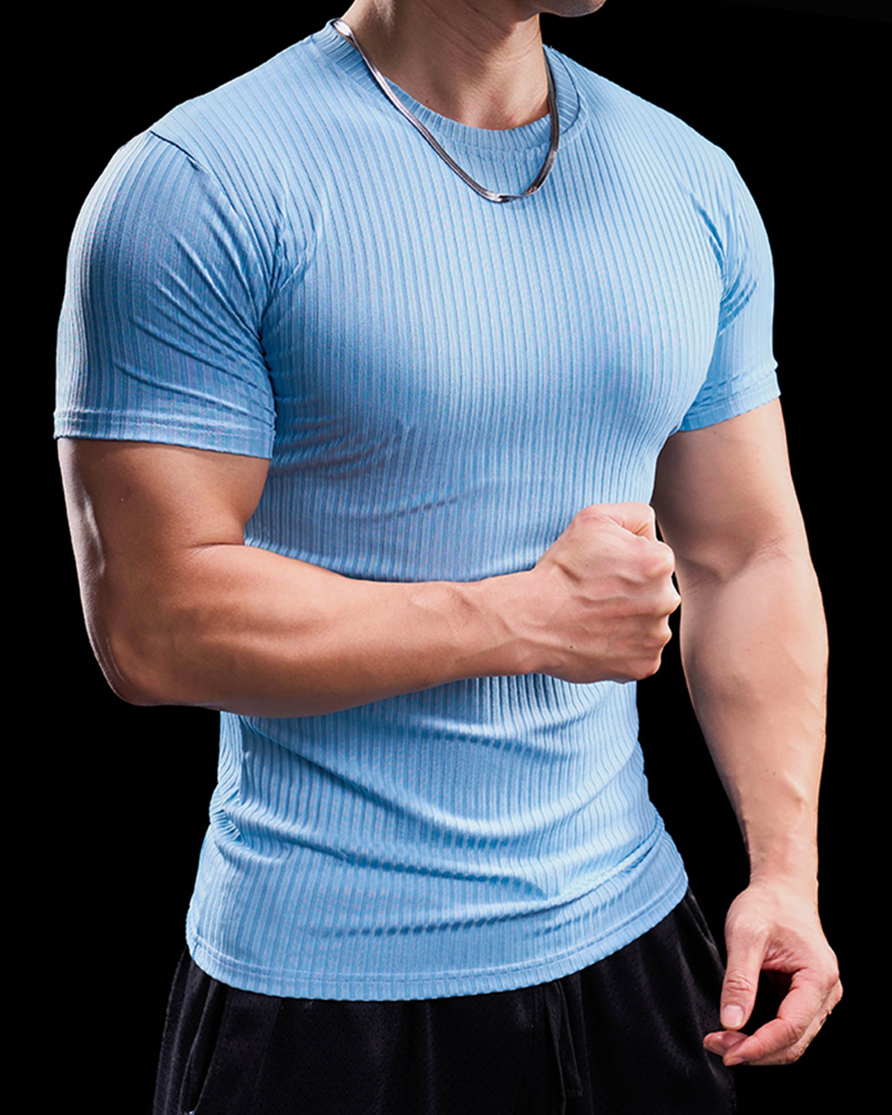 High Stretch Ribbed Stripe Crew Neck Tee New - Ahaselected