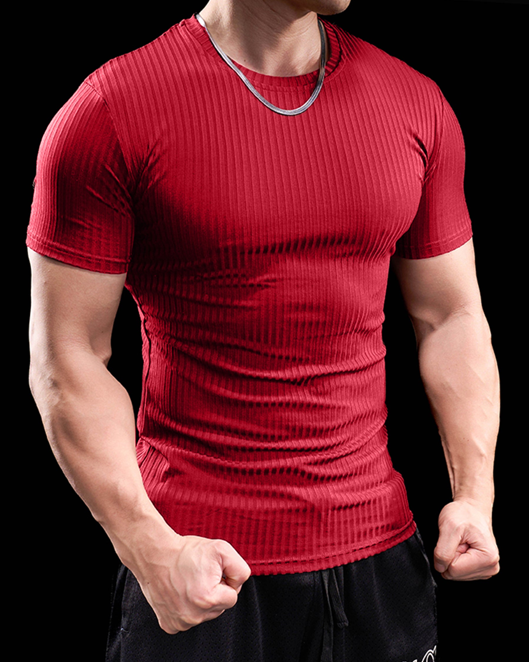 High Stretch Ribbed Stripe Crew Neck Tee New - Ahaselected