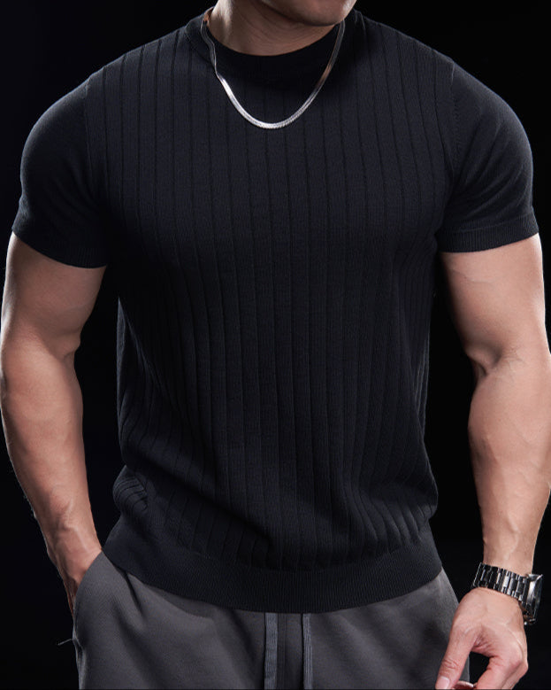 Ribbed Crew Neck Knit T Shirt New - Ahaselected
