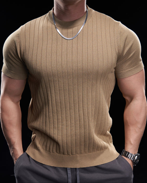 Ribbed Crew Neck Knit T Shirt New - Ahaselected