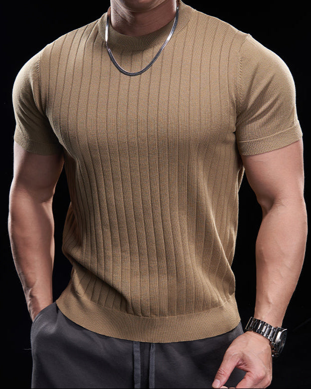 Ribbed Crew Neck Knit T Shirt New - Ahaselected