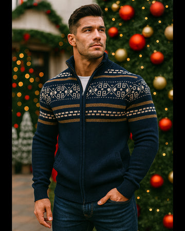 Cárdigan con cremallera y estampado nórdico para hombre