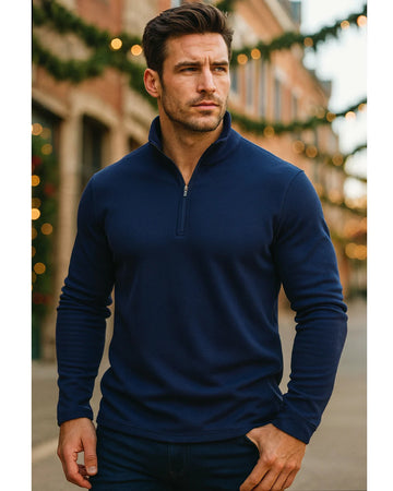 Men’s Basic Warm Thermal Fleece Half-Zip Mock Neck Top