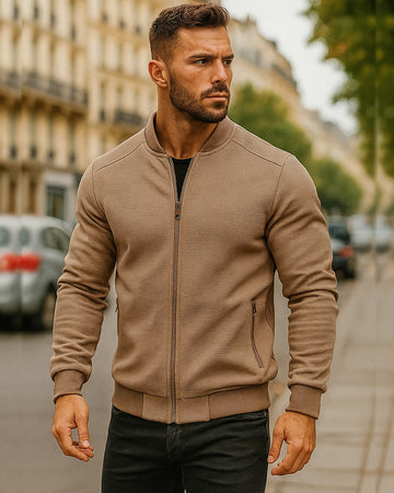 Casual Waffle Knit Bomber Jacket