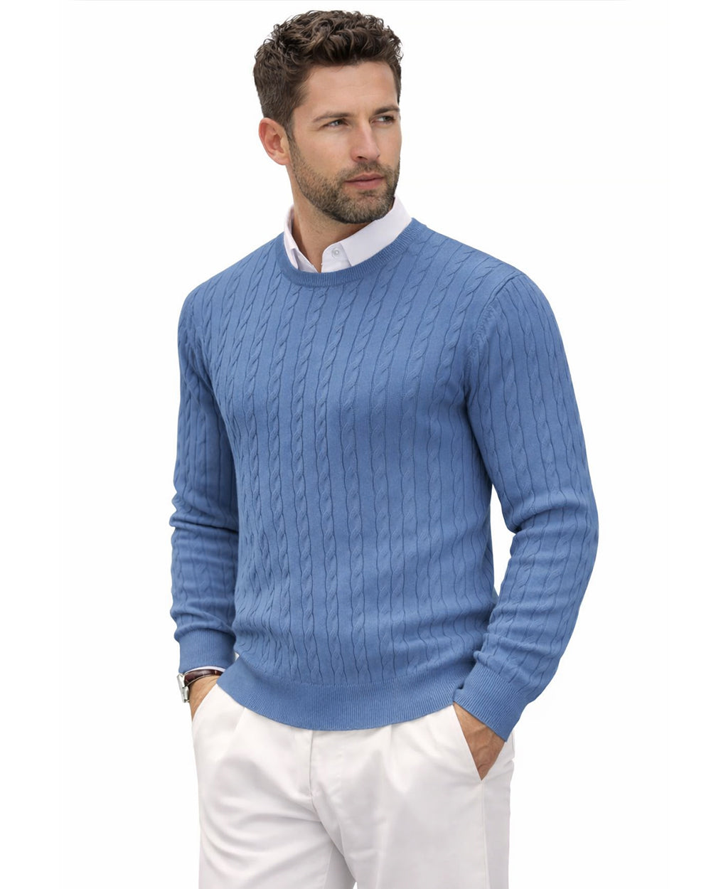 Men’s Cable Knit Crewneck Sweater - Ahaselected