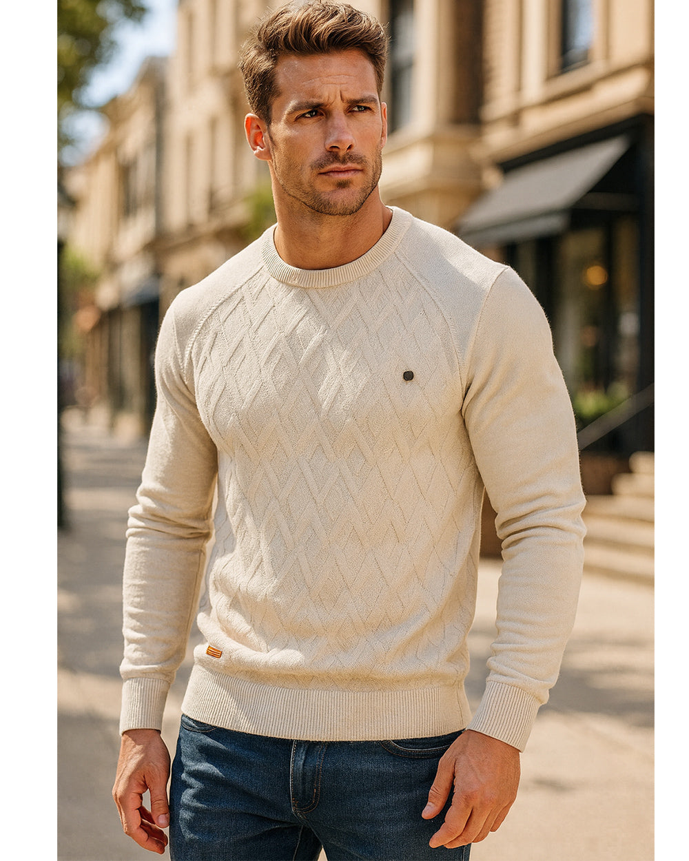 Diamond Knit Crew Sweater - Ahaselected