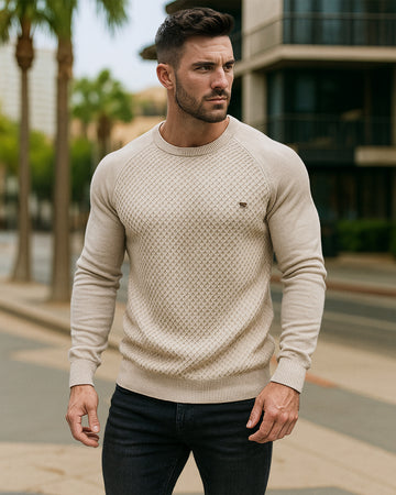 Maglione classico girocollo a maglia waffle