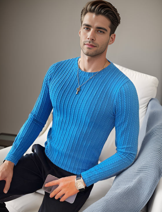 Crewneck Striped Pullover Long Sleeve Shirt - Ahaselected