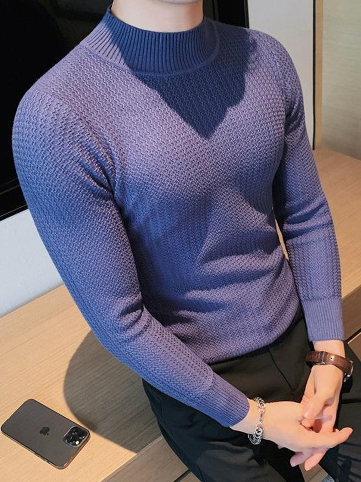 Mock-Neck Texture Baselayer Sweater - Ahaselected
