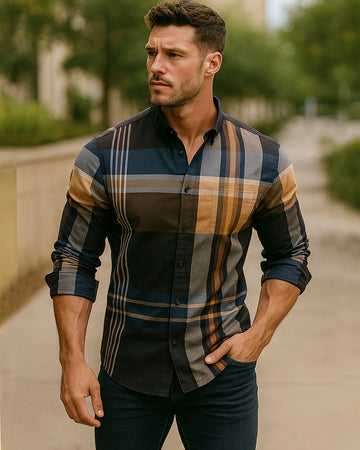 Camicia moderna a quadri a maniche lunghe