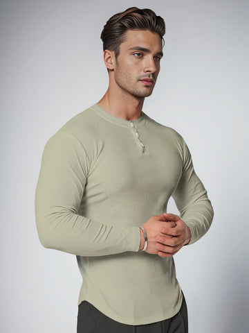 Snap Henley Long Sleeve T-shirt Muscle Fit Baselayer