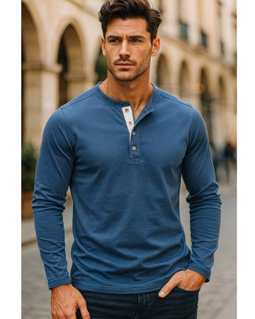 Long Sleeve Cotton Henley Shirt
