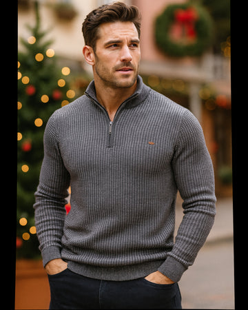Men’s Textured Half-Zip Mock Neck Sweater