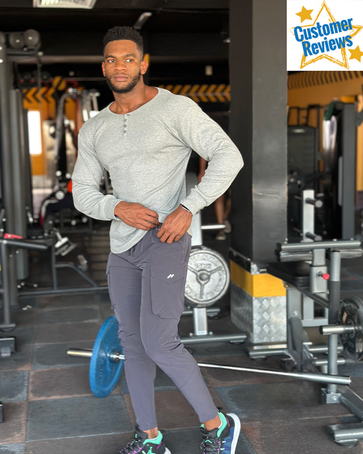 Camisa henley de manga larga con dobladillo curvado y punto acanalado 