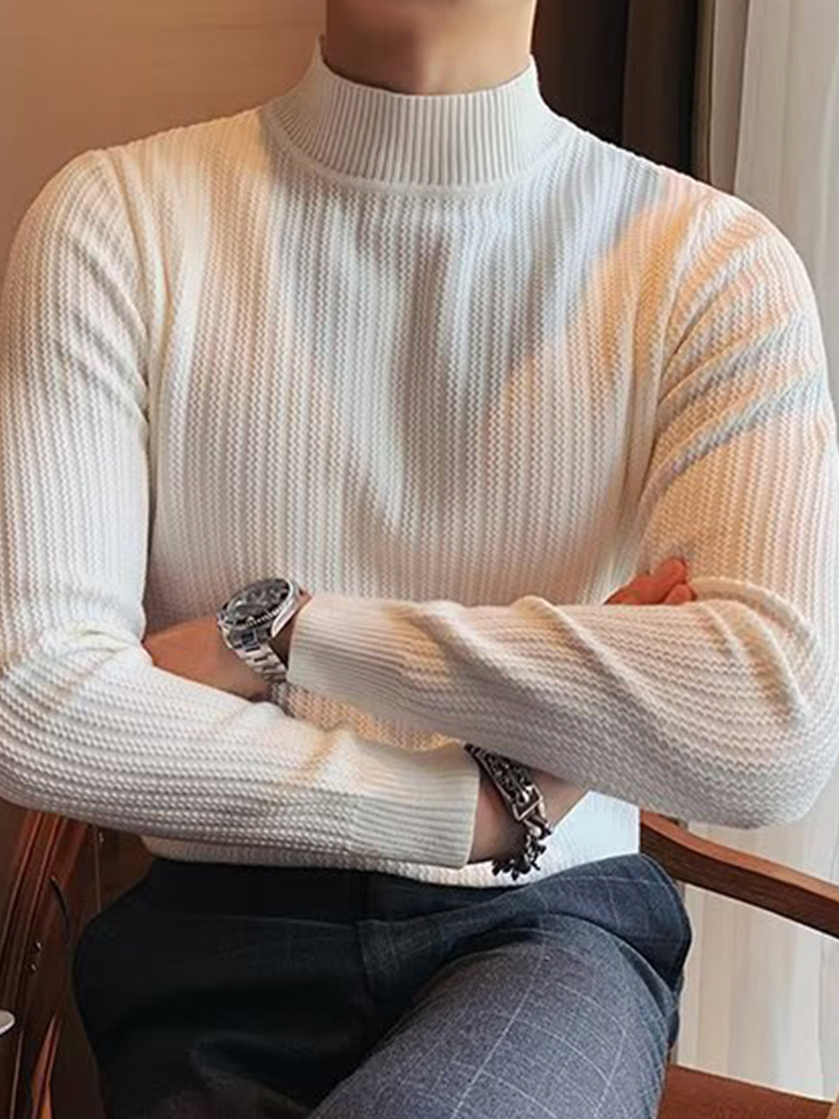 Mock-Neck Texture Baselayer Sweater - Ahaselected