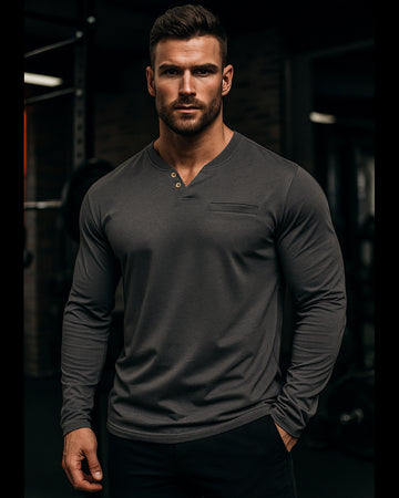 Lässiges Henley-Langarm-T-Shirt mit Knöpfen für Herren