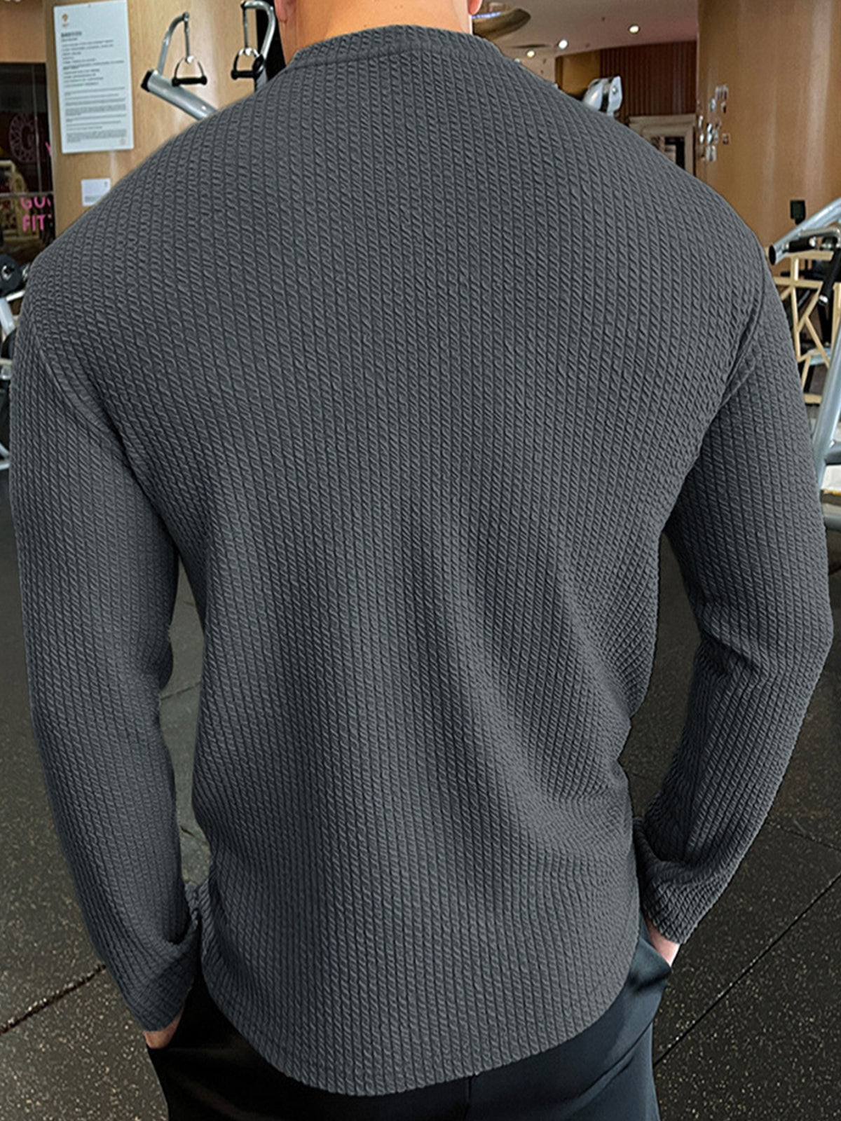 Texture Grid Crewneck Pullover Long Sleeve Shirt New (app only) - Ahaselected