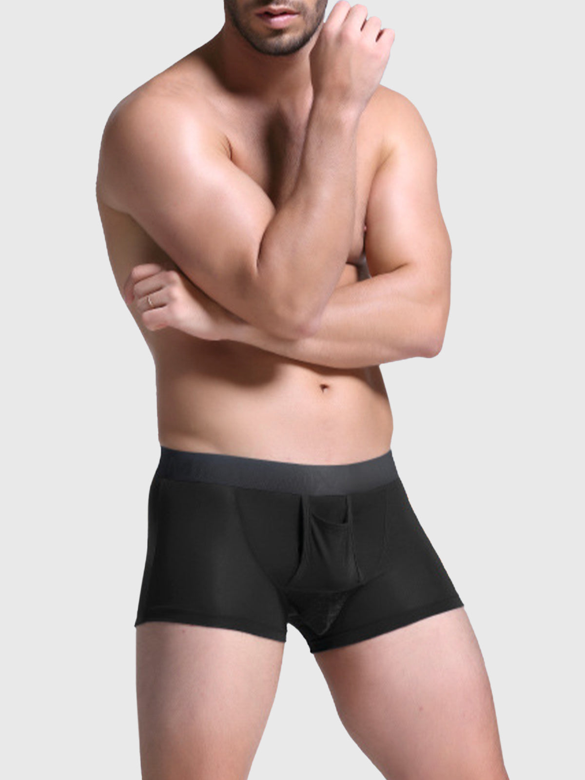 3 Packs M's Dual Pouch Trunks Separate Fly Boxer Briefs - Ahaselected
