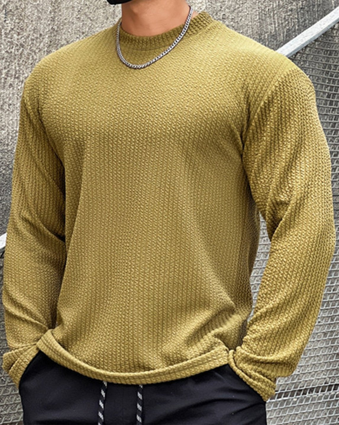 Texture Grid Crewneck Pullover Long Sleeve Shirt New (app only) - Ahaselected