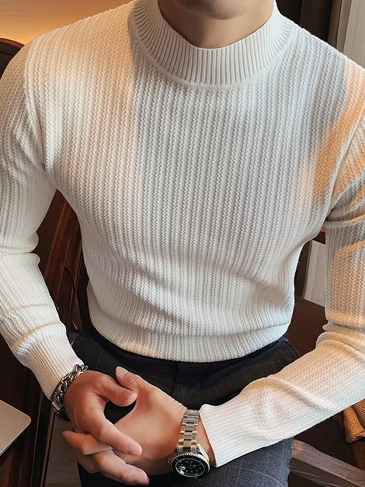 Mock-Neck Texture Baselayer Sweater - Ahaselected