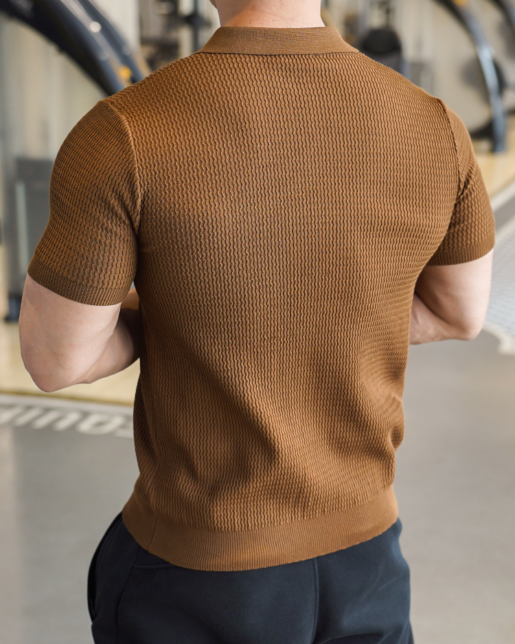 Textured Knit Seagull Collar Polo New - Ahaselected