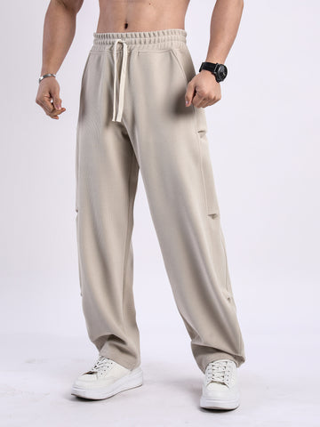 Waffle Texture Wide-Leg Straight Jogger Pants