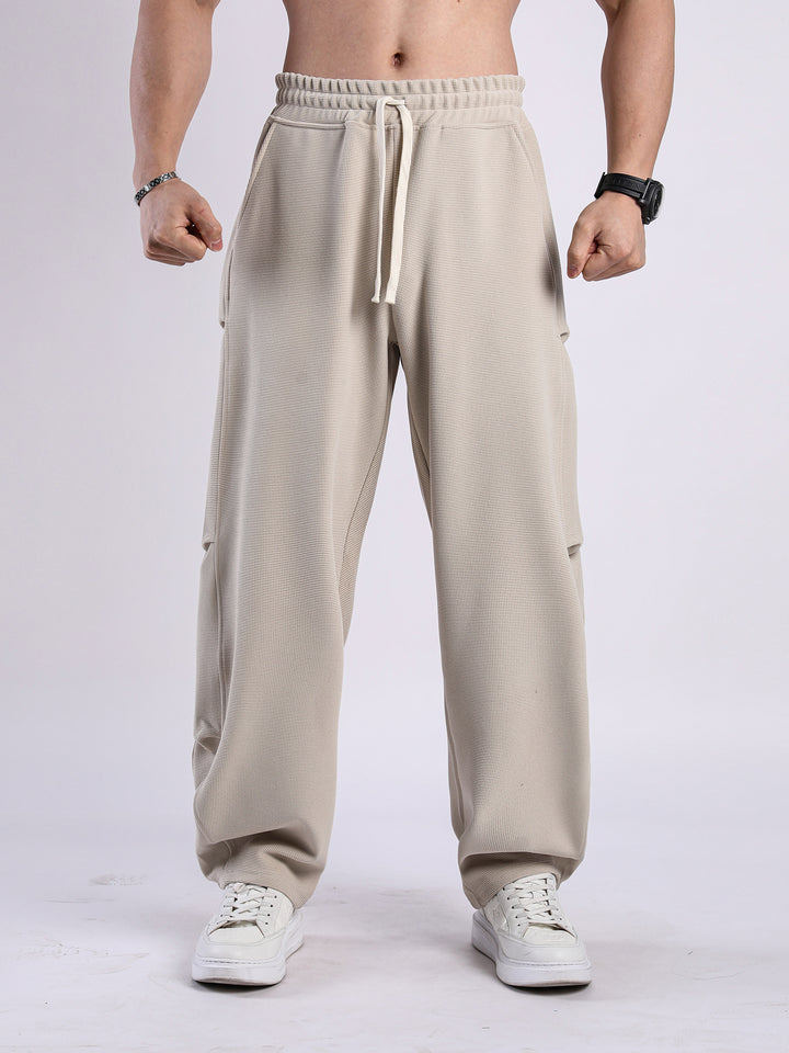 Waffle Texture Wide-Leg Straight Jogger Pants