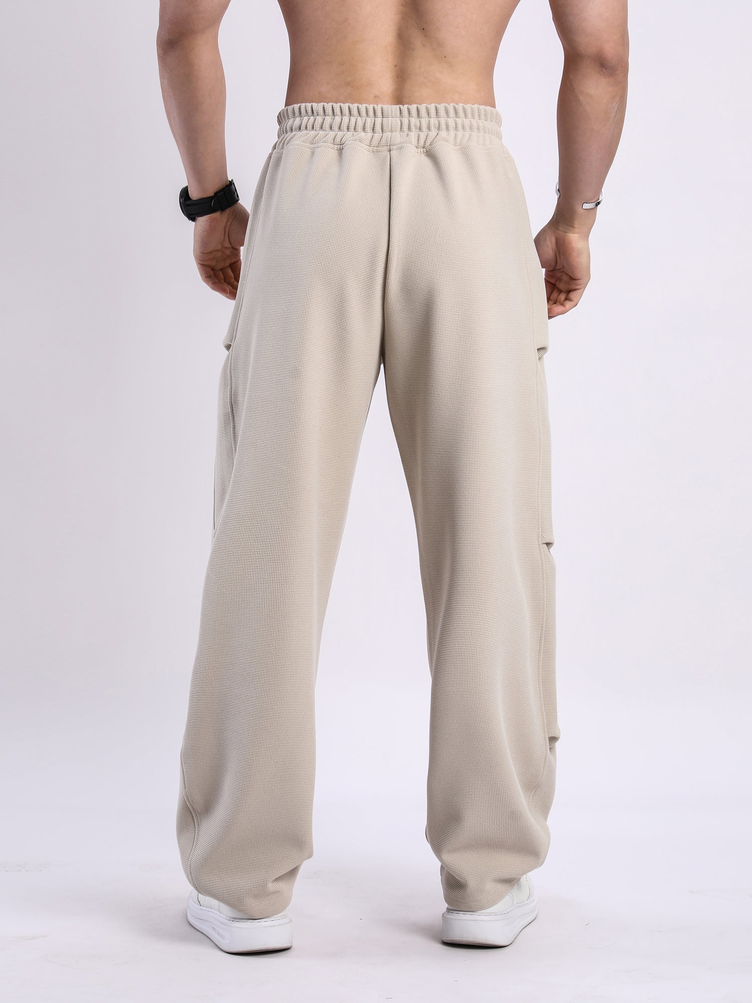 Waffle Texture Wide-Leg Straight Jogger Pants-thumbmail-7
