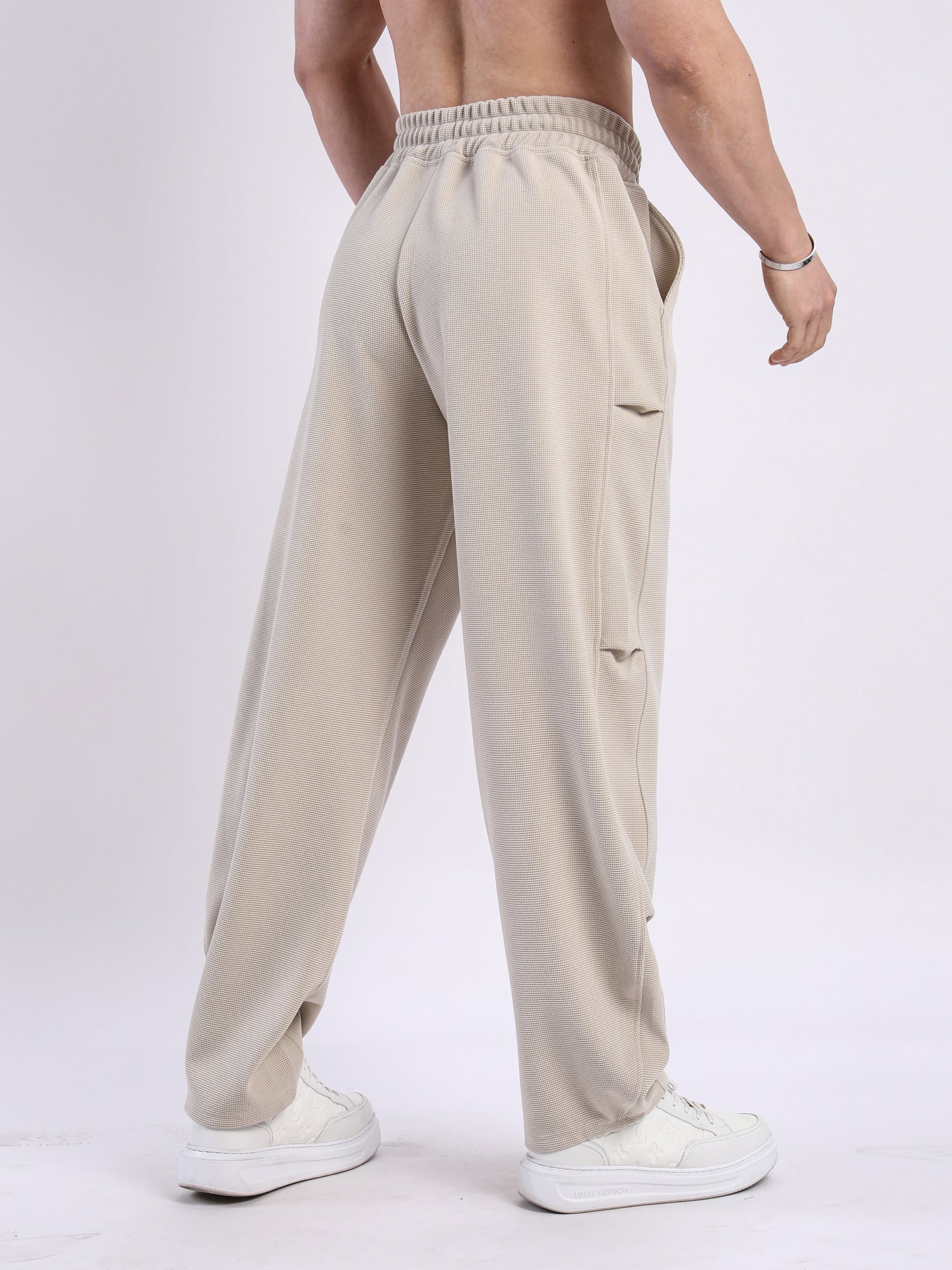 Waffle Texture Wide-Leg Straight Jogger Pants-thumbmail-4