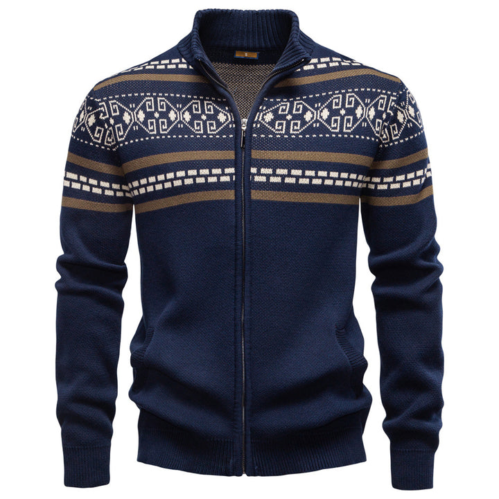 Cárdigan con cremallera y estampado nórdico para hombre