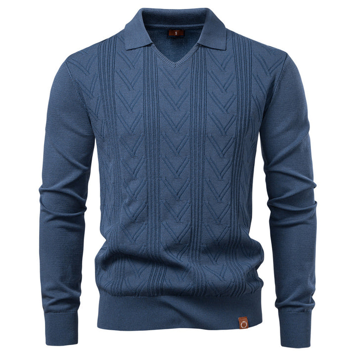Men’s Textured Knit V-Neck Polo Sweater