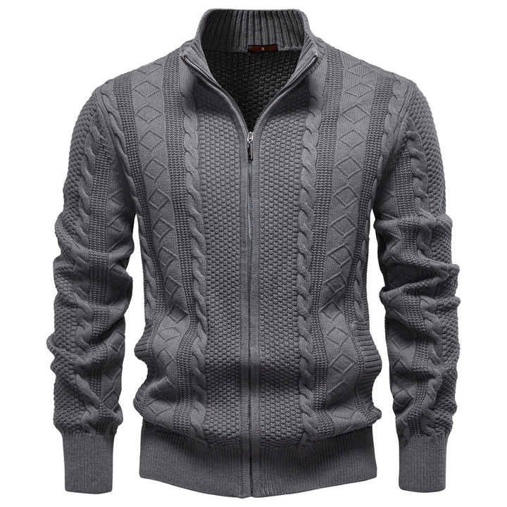 Suéter tipo cárdigan clásico de punto trenzado con cremallera completa para hombre