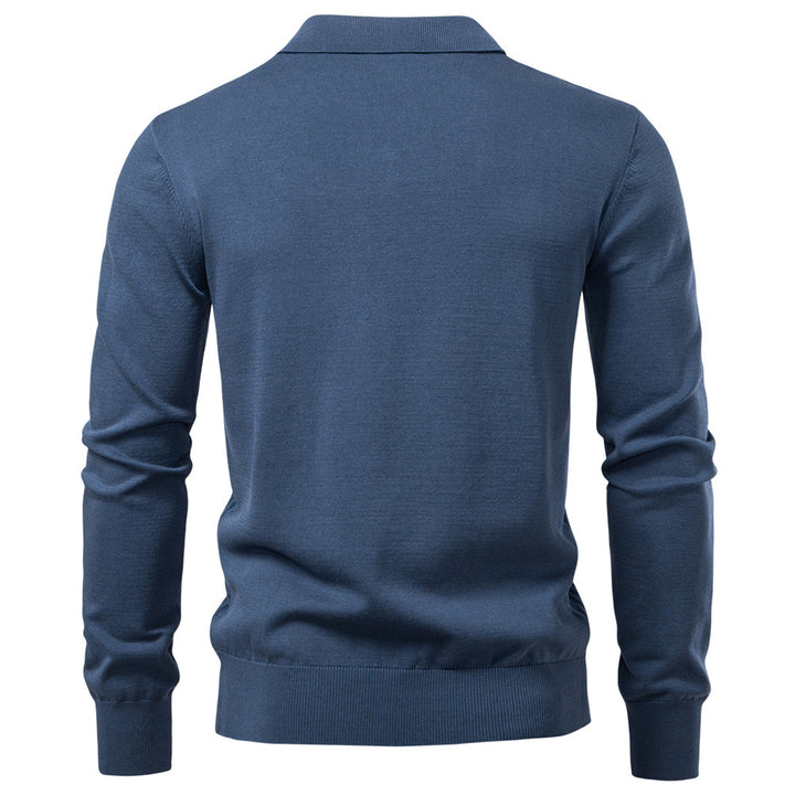 Men’s Textured Knit V-Neck Polo Sweater