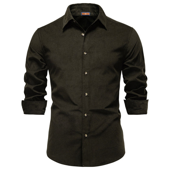 Men's Corduroy Cotton Shirt With Lapel - Ahaselected